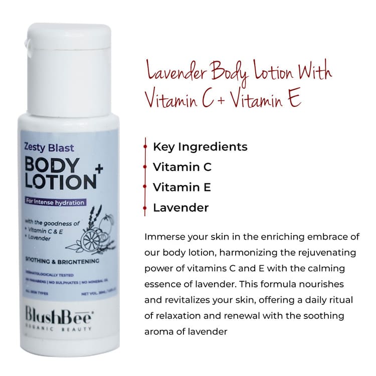 Lavender Body Lotion with Vitamin C + Vitamin E - Mini pack - BlushBee Organic Beauty #