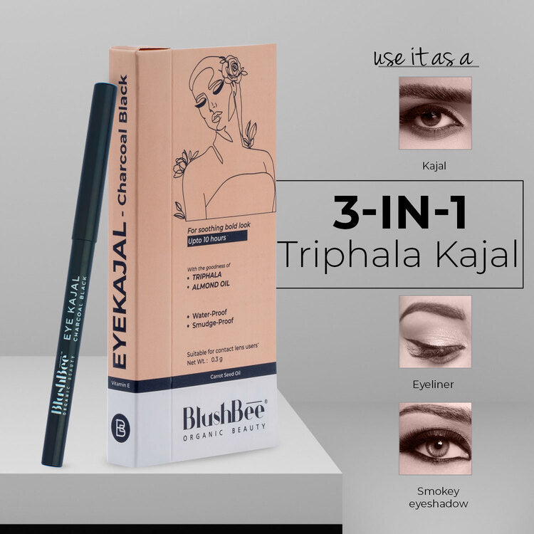 Lead free Eye kajal with Triphala oil & Vitamin E - BlushBee Organic Beauty #