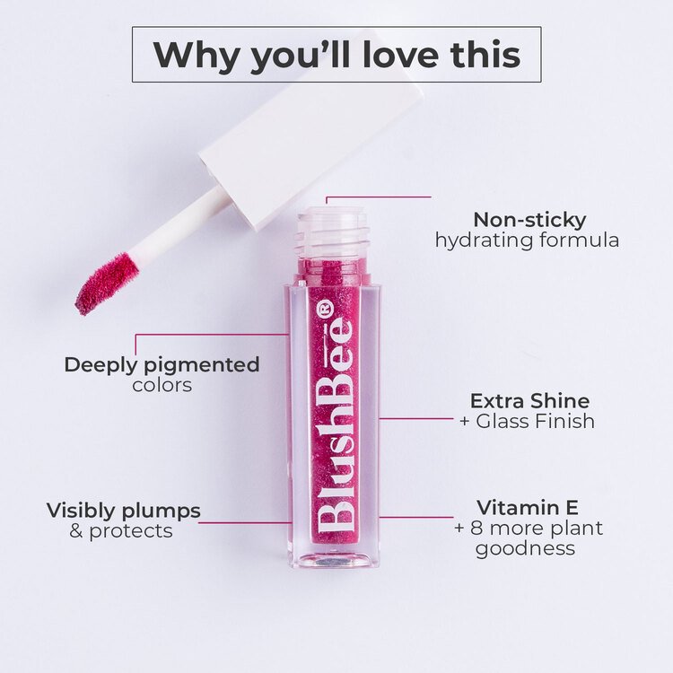 Vegan Lip Gloss With Vitamin E & Jojoba Oil - Buy 1 Get 1 Free - BlushBee Organic Beauty #